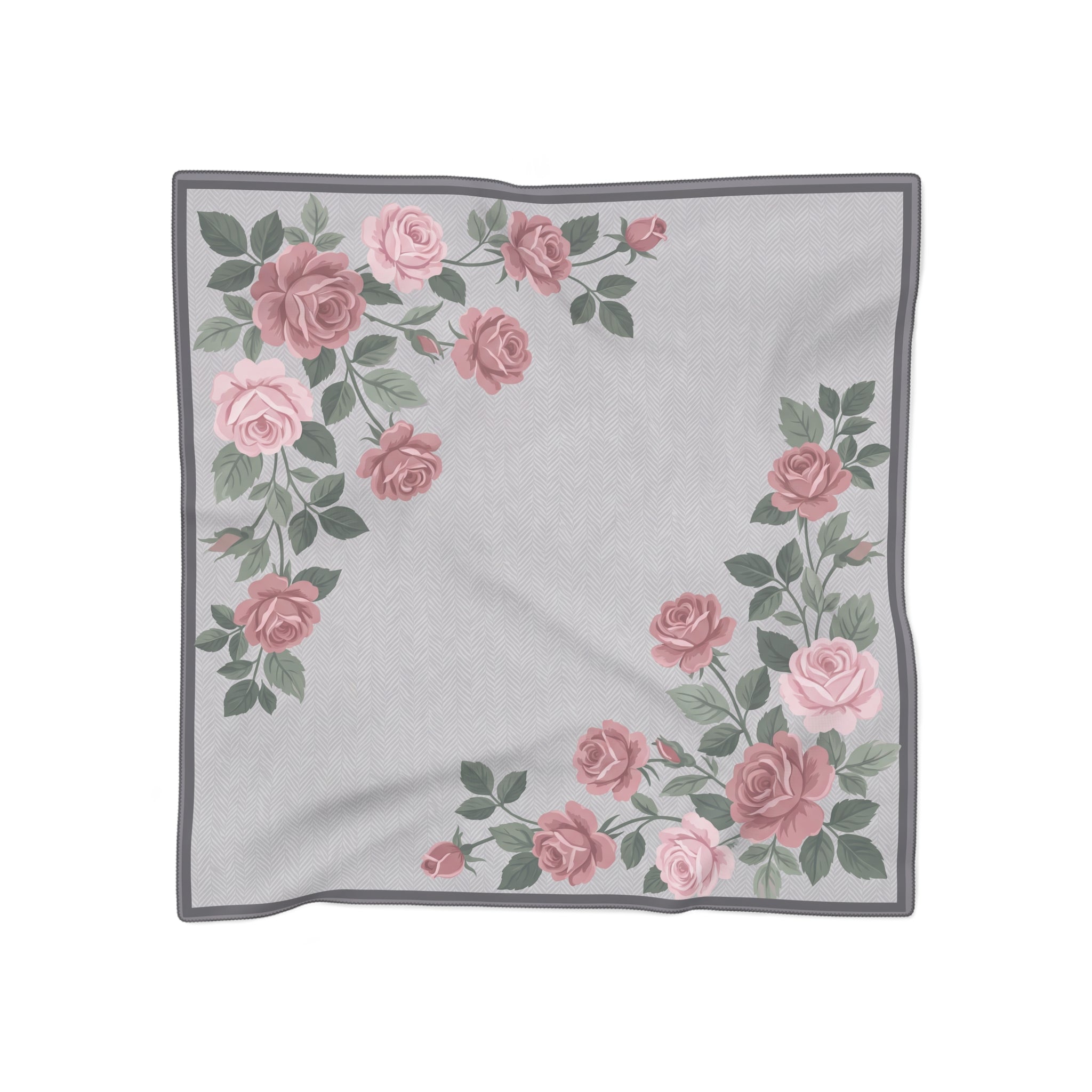 Chambray - Dove Gray Herringbone Rose Scarf