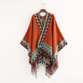 Figueroa - Geometric Border Rust Orange Poncho