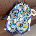 Aldama - Blue Geometric Pattern Scarf with Royal Border
