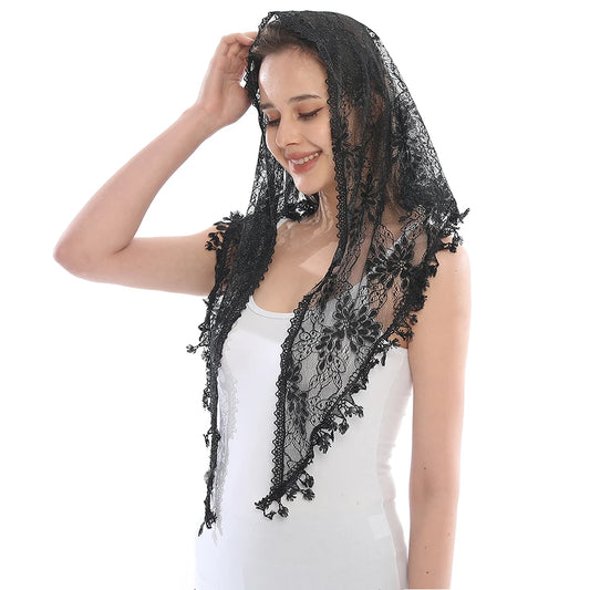 Herrera Mantilla – Black Floral Lace with Scalloped Edge