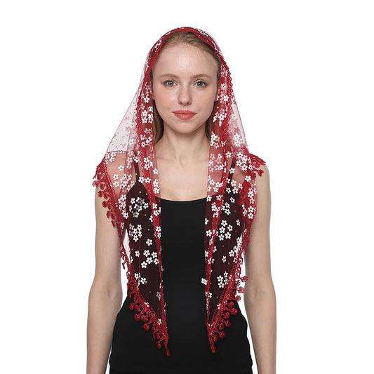 Gavilán Mantilla – Red Lace with White Floral Embroidery