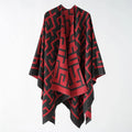 Borbón - Crimson Cipher Poncho – Striking Red Meets Urban Geometry