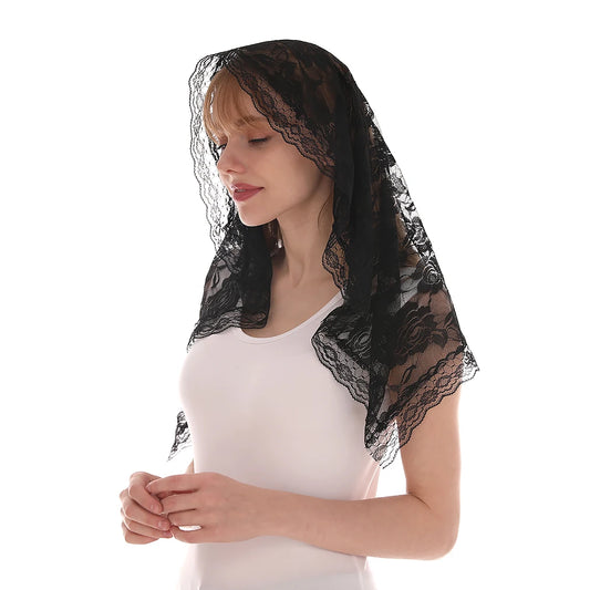 Salcedo Mantilla – Black Floral Lace with Soft Scalloped Edge